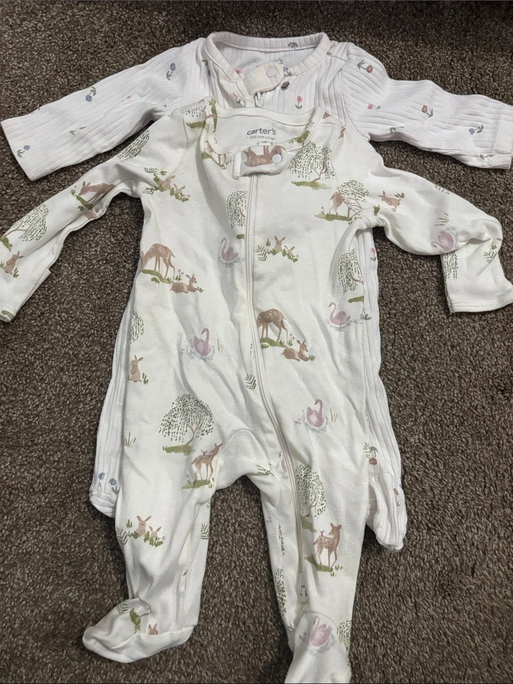 Carter's White Woodland Animal Zip Footed Sleepers - Set of 2